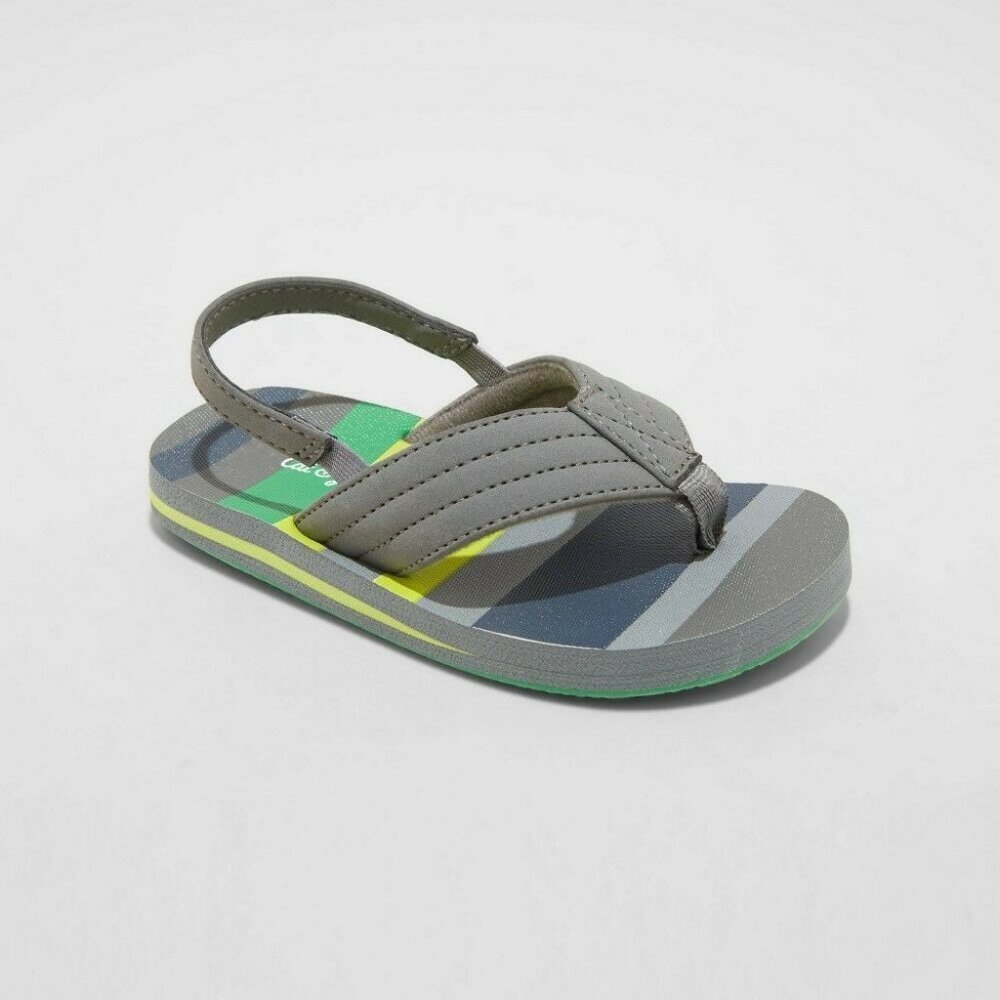 Cat & Jack Ash Flip Flop Sandals Green/Gray Stripe L 9-10 - Picture 2 of 8